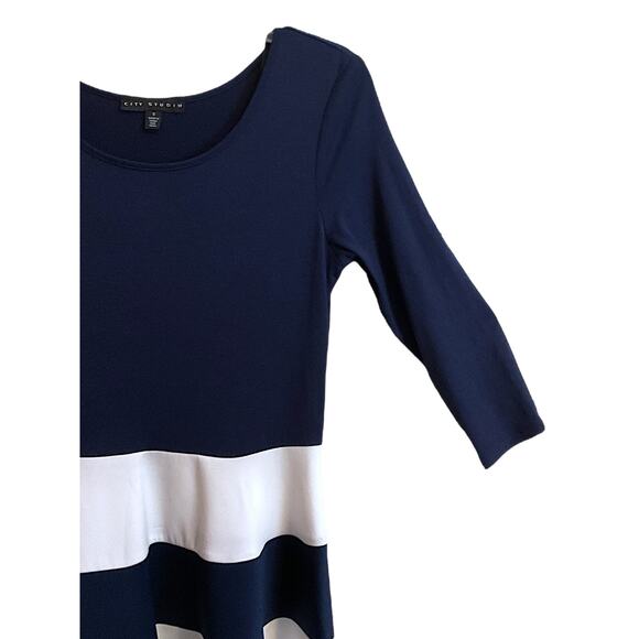City Studios Dress Juniors Size S Navy Blue White Striped Skater Cocktail Dress - Picture 4 of 9